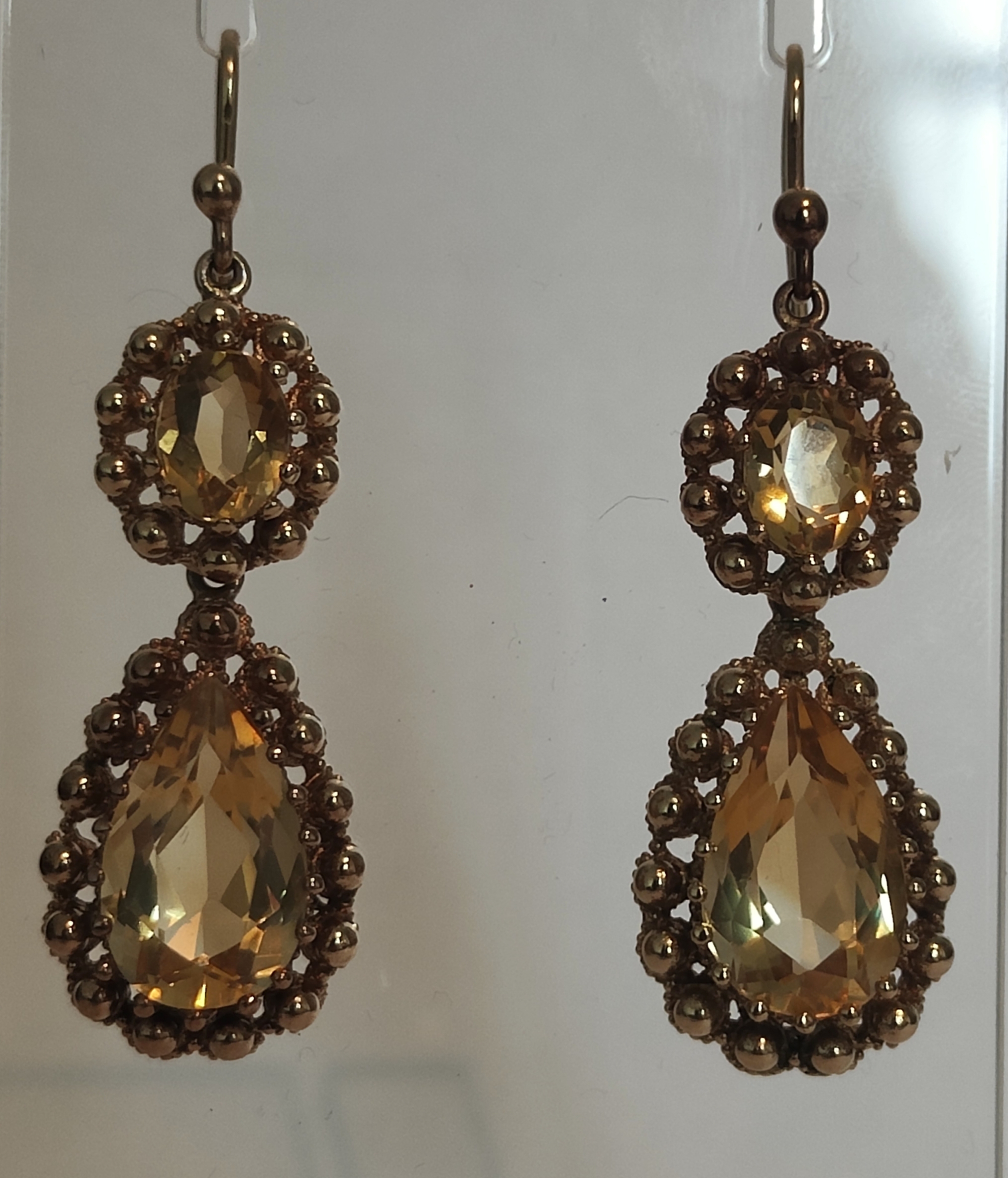 GEORGIAN c1820 15ct GOLD NATURAL CITRINE DOUBLE DROP EAR PENDANTS/ EARRINGS - Image 3