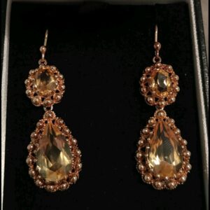 GEORGIAN c1820 15ct GOLD NATURAL CITRINE DOUBLE DROP EAR PENDANTS/ EARRINGS