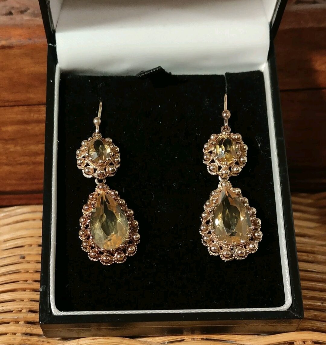 GEORGIAN c1820 15ct GOLD NATURAL CITRINE DOUBLE DROP EAR PENDANTS/ EARRINGS - Image 6