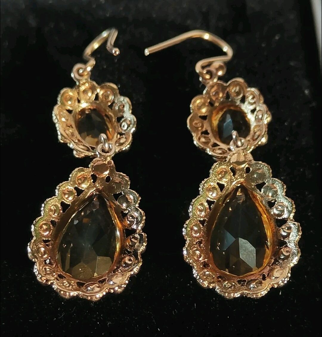 GEORGIAN c1820 15ct GOLD NATURAL CITRINE DOUBLE DROP EAR PENDANTS/ EARRINGS - Image 7