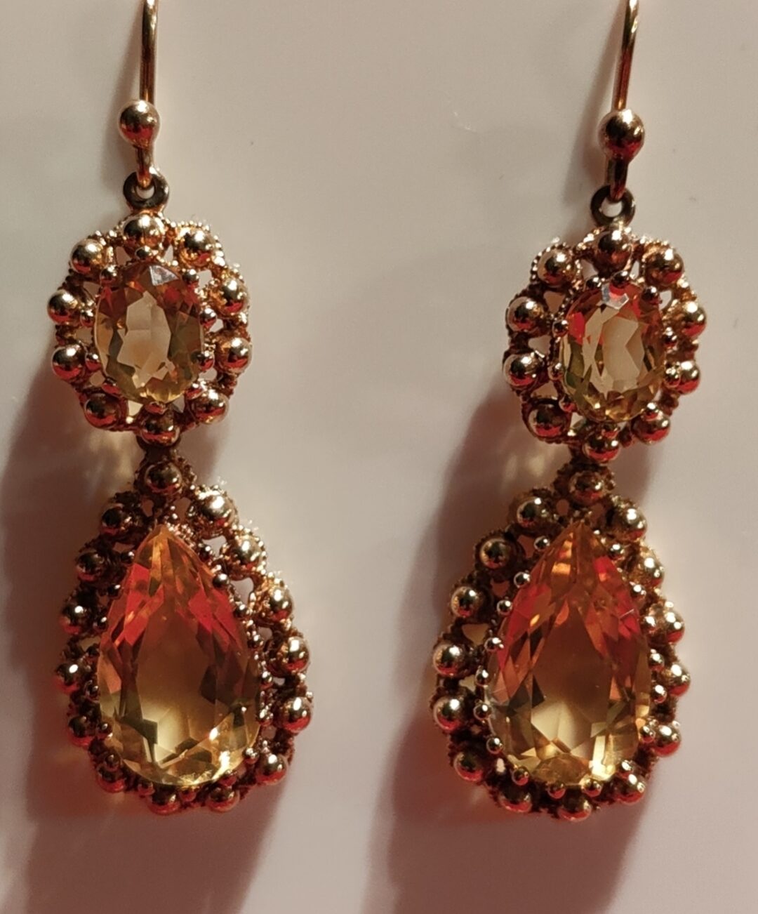 GEORGIAN c1820 15ct GOLD NATURAL CITRINE DOUBLE DROP EAR PENDANTS/ EARRINGS - Image 2
