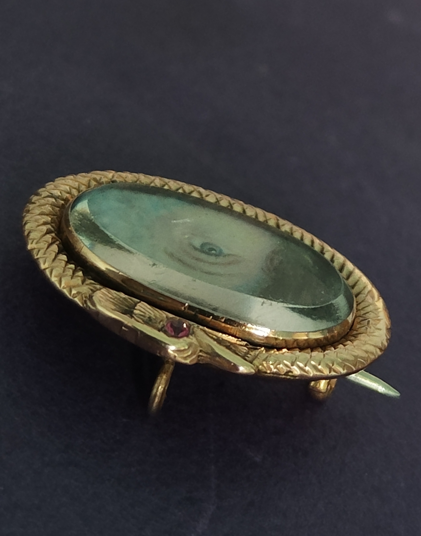 c1800 AUTHENTIC GEORGIAN LOVER'S EYE MOURNING PORTRAIT BROOCH 18ct GOLD OUROBOROS MOUNT - Image 9