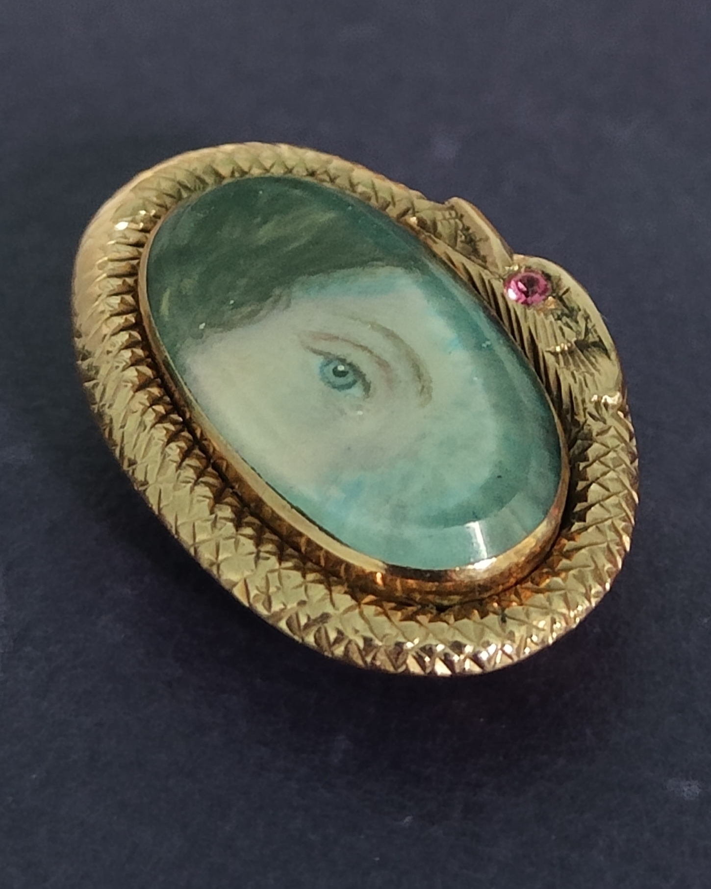 c1800 AUTHENTIC GEORGIAN LOVER'S EYE MOURNING PORTRAIT BROOCH 18ct GOLD OUROBOROS MOUNT - Image 4