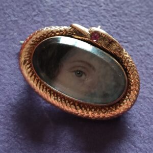 c1800 AUTHENTIC GEORGIAN LOVER'S EYE MOURNING PORTRAIT BROOCH 18ct GOLD OUROBOROS MOUNT