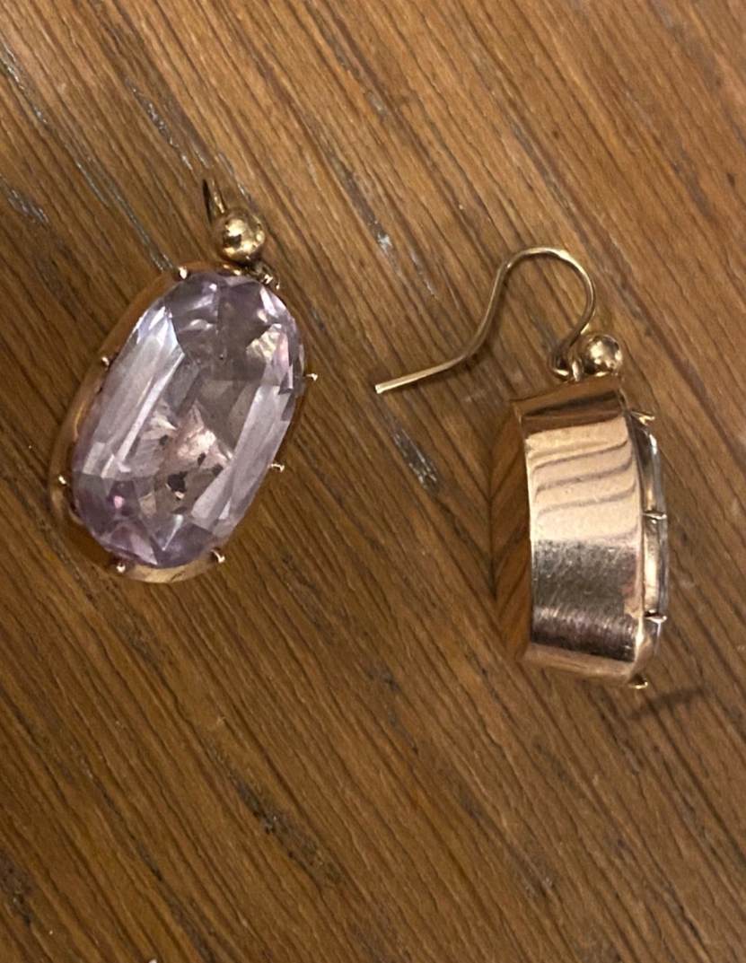 GEORGIAN c1780-90 FOILED PINK AMETHYST & 15ct ROSE GOLD DROP DANGLE DORMEUSE EARRINGS - Image 2