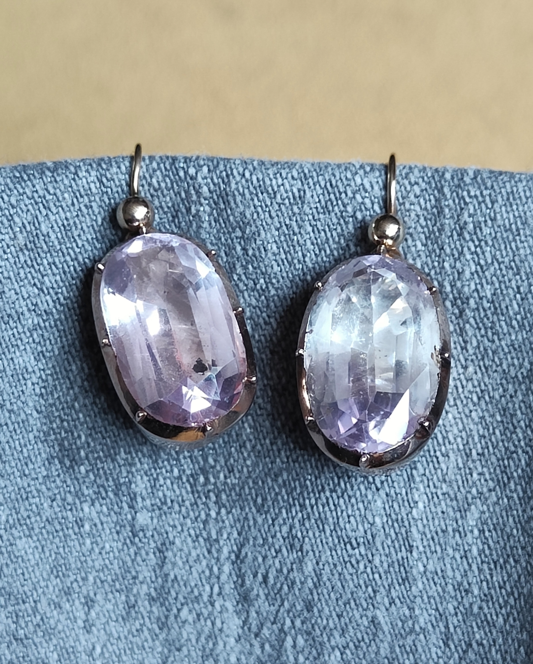 GEORGIAN c1780-90 FOILED PINK AMETHYST & 15ct ROSE GOLD DROP DANGLE DORMEUSE EARRINGS - Image 8