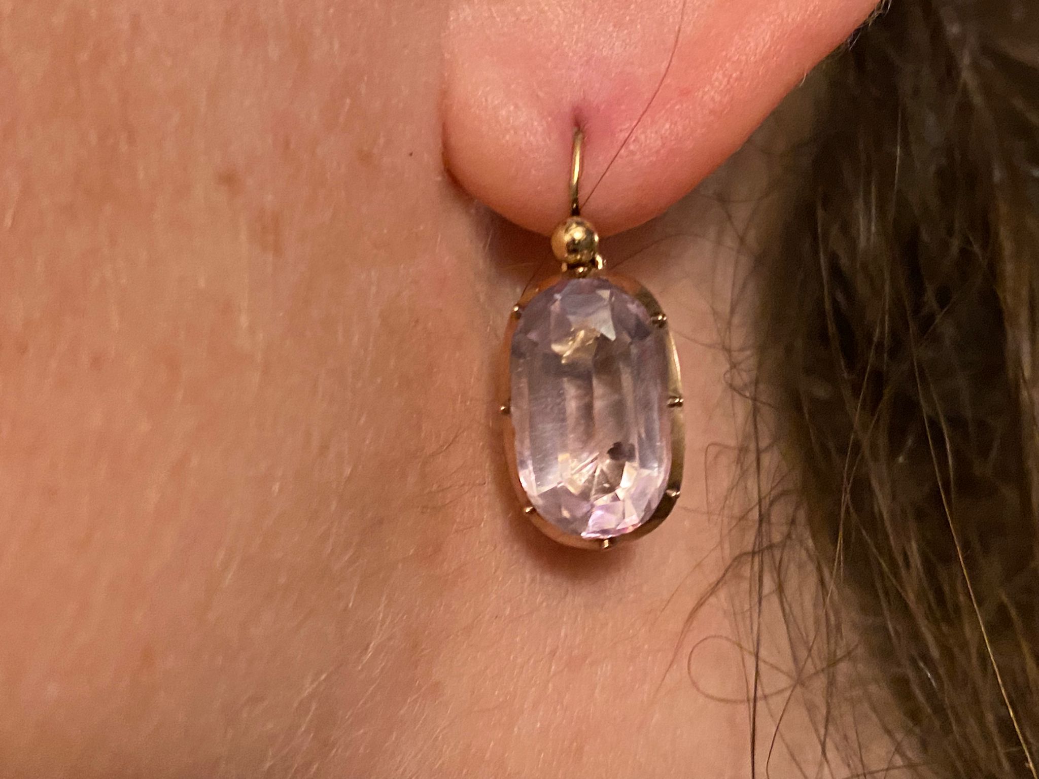 GEORGIAN c1780-90 FOILED PINK AMETHYST & 15ct ROSE GOLD DROP DANGLE DORMEUSE EARRINGS - Image 9