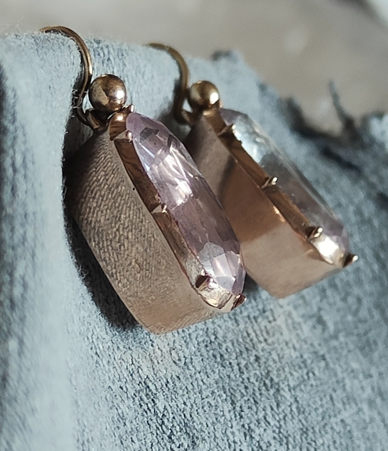 GEORGIAN c1780-90 FOILED PINK AMETHYST & 15ct ROSE GOLD DROP DANGLE DORMEUSE EARRINGS - Image 10