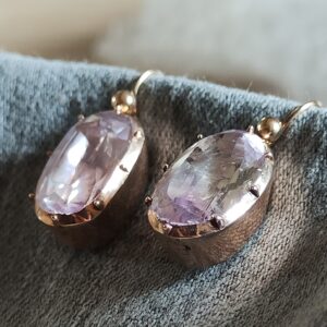 GEORGIAN c1780-90 FOILED PINK AMETHYST & 15ct ROSE GOLD DROP DANGLE DORMEUSE EARRINGS