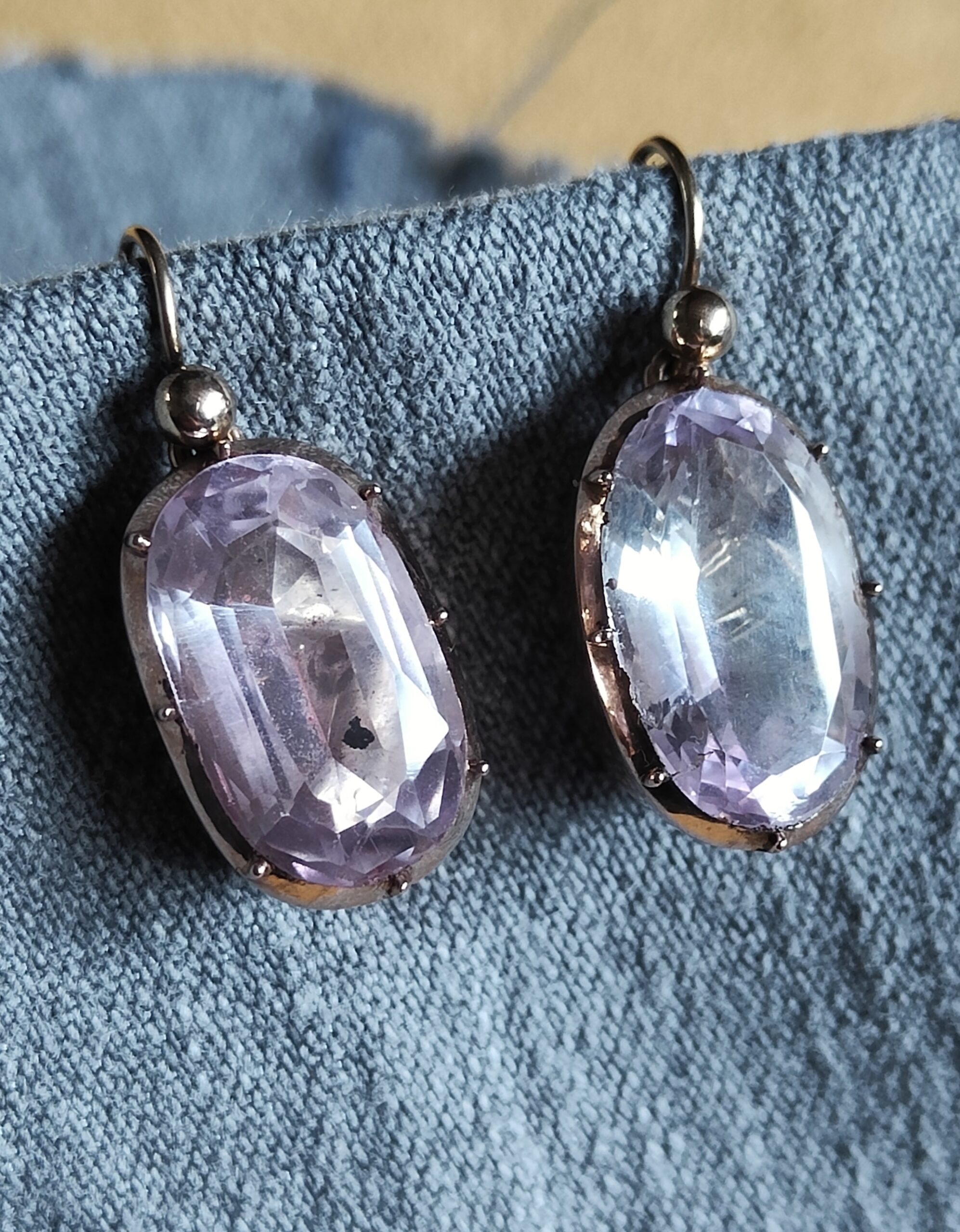 GEORGIAN c1780-90 FOILED PINK AMETHYST & 15ct ROSE GOLD DROP DANGLE DORMEUSE EARRINGS - Image 6