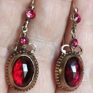17th Century Iberian Catalan Perpignan Foiled Garnet 18ct Gold Earrings Pre-Georgian