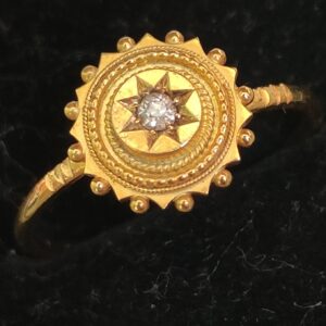 c1870 ANTIQUE VICTORIAN 15ct GOLD DIAMOND CLASSICAL ETRUSCAN REVIVAL RING